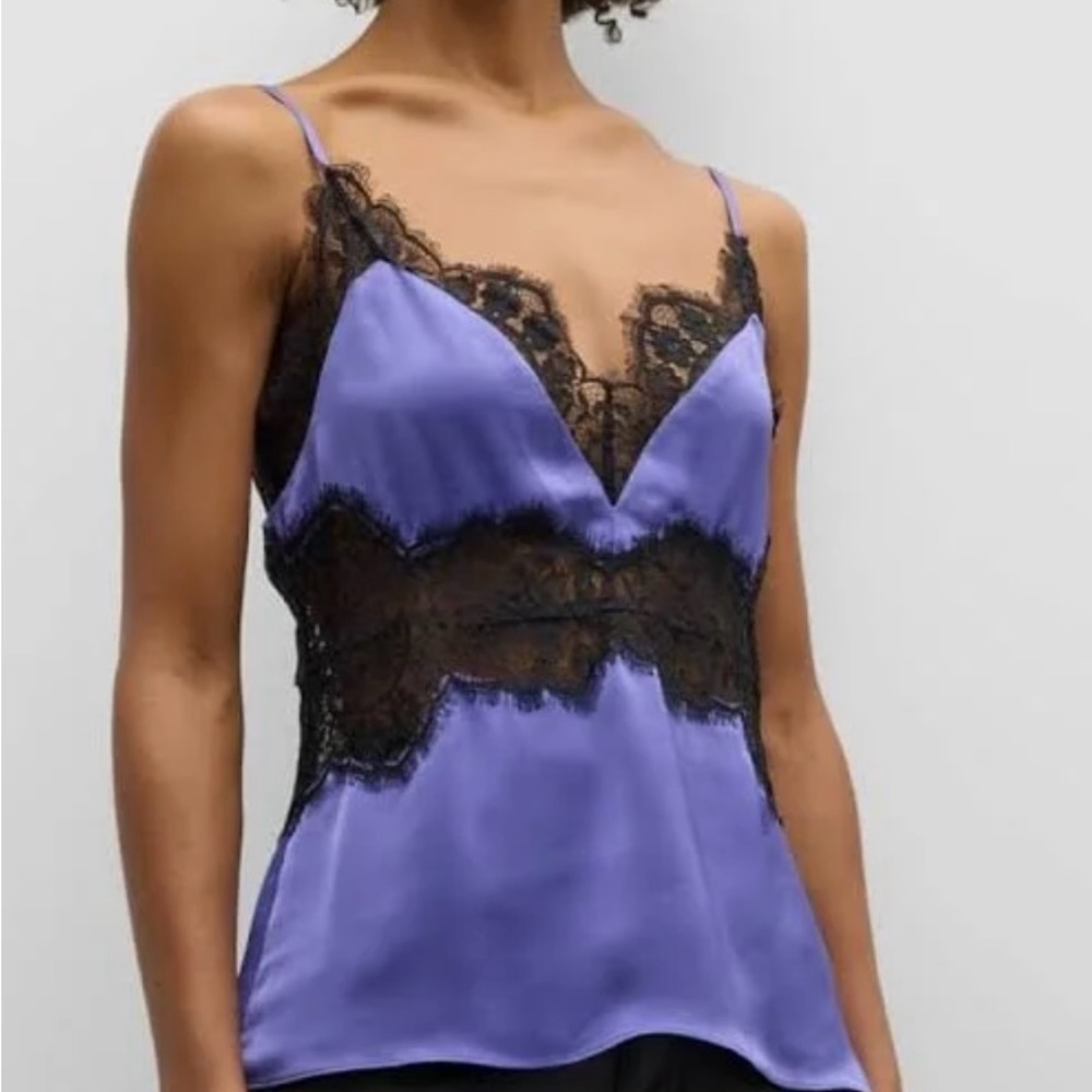 NWT Ramy Brook Violet Silk Camisole with Black Lace
